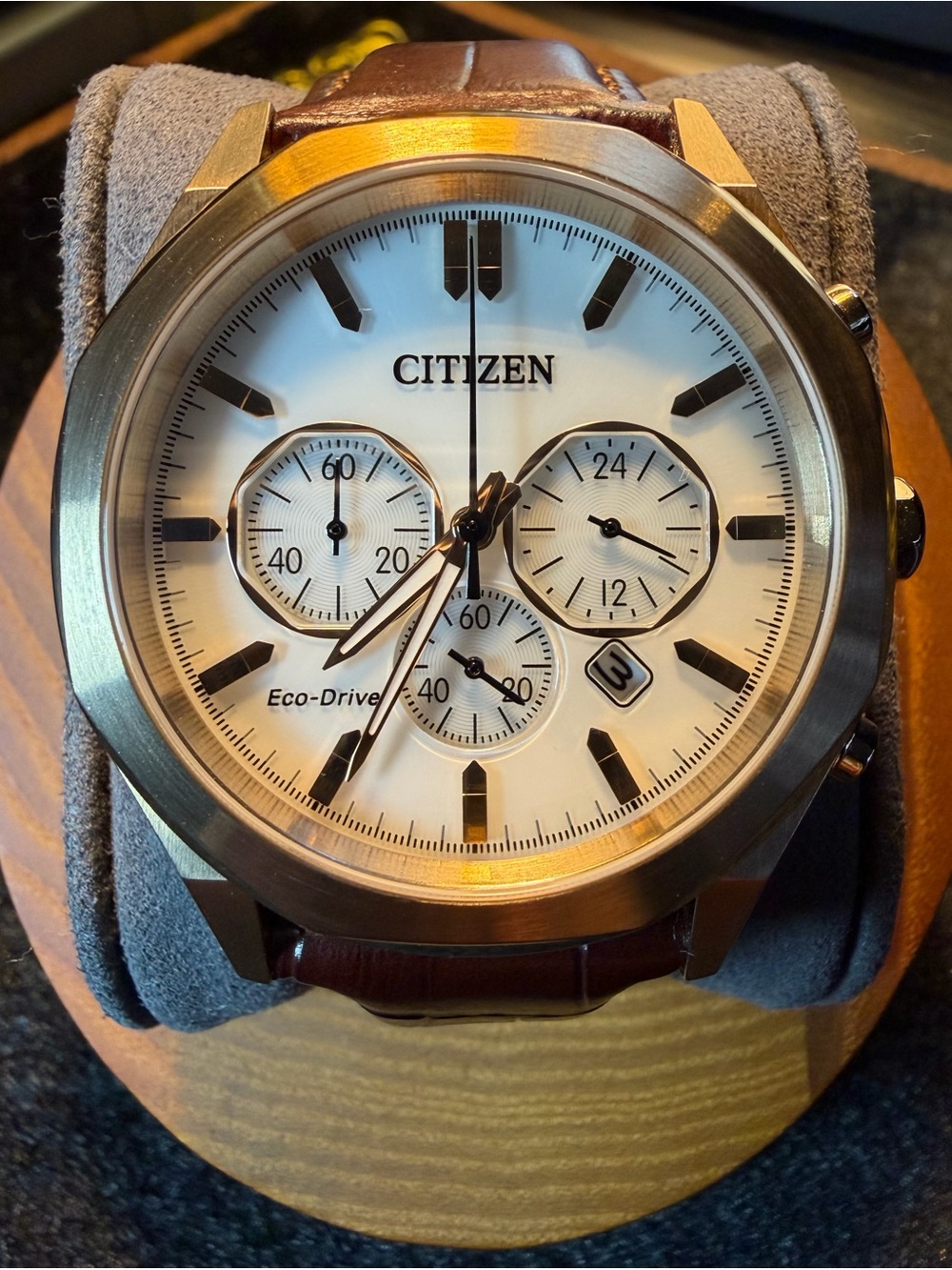 Citizen Men’s Eco-Drive Chronograph Watch - White Dial, Brown Strap